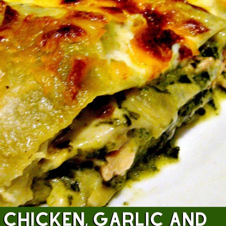 Chicken, Garlic and Spinach Lasagna Chicken, Garlic and Spinach Lasagna, layers of tender chicken, spinach and pasta sheets with a creamy cheesy sauce, baked until golden. Easy recipe and freezer friendly