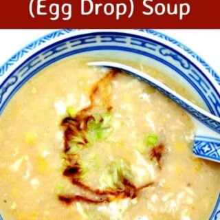 Chinese Chicken & Sweetcorn (Egg Drop) Soup. This is a really quick and easy recipe and perfect as a starter or a main meal. You can also swap the chicken for crab or tofu. Very versatile and simply yummy!