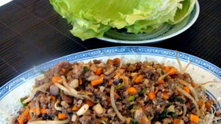 Yuk Sung - Chinese Lettuce Wraps - Inside each lettuce leaf is a little pile of treasures! A great dish to serve as a starter or at parties