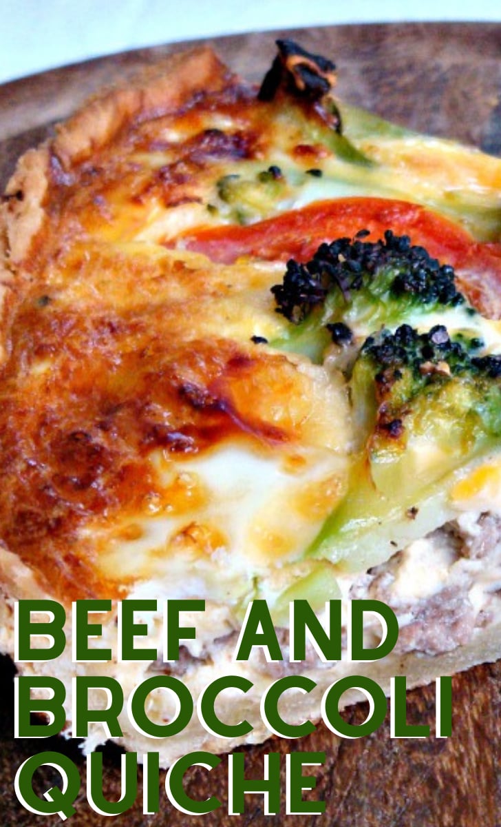 Beef and Broccoli Quiche. A twist on the classic Quiche, with a filling of cheese, beef and broccoli in a crisp pastry case. Delicious served warm with a side salad!