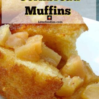 Caramel Pear filled Cornbread Muffins. These are great served warm for breakfast or a dessert with a blob of ice cream ice cream