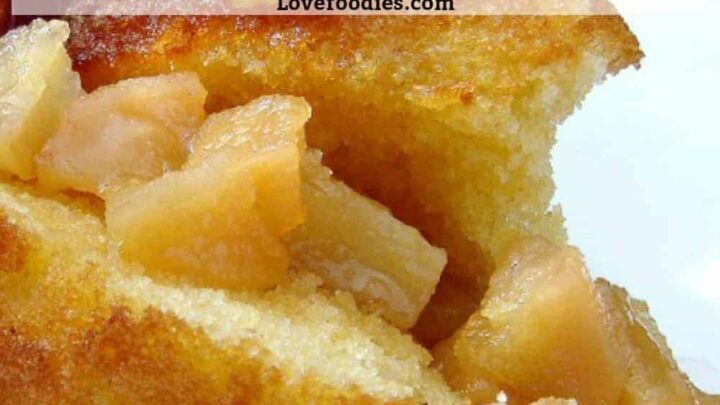 Caramel Pear filled Cornbread Muffins. These are great served warm for breakfast or a dessert with a blob of ice cream ice cream