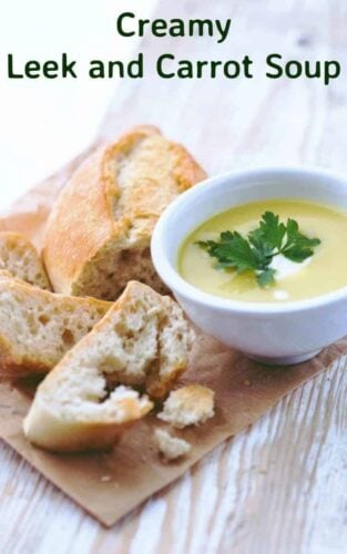 Creamy Leek and Carrot Soup. This is a lovely creamy, thick soup using fresh ingredients and really delicious! Serve with some warm rolls from the oven as a starter or main meal. | Lovefoodies.com