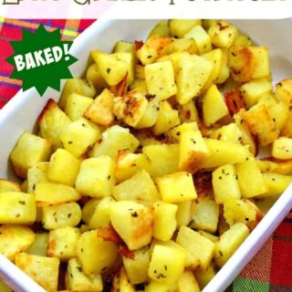 Easy Baked Garlic Potatoes. Delicious served as a side dish or as part of a breakfast! Super easy recipe with extra serving suggestions for you.
