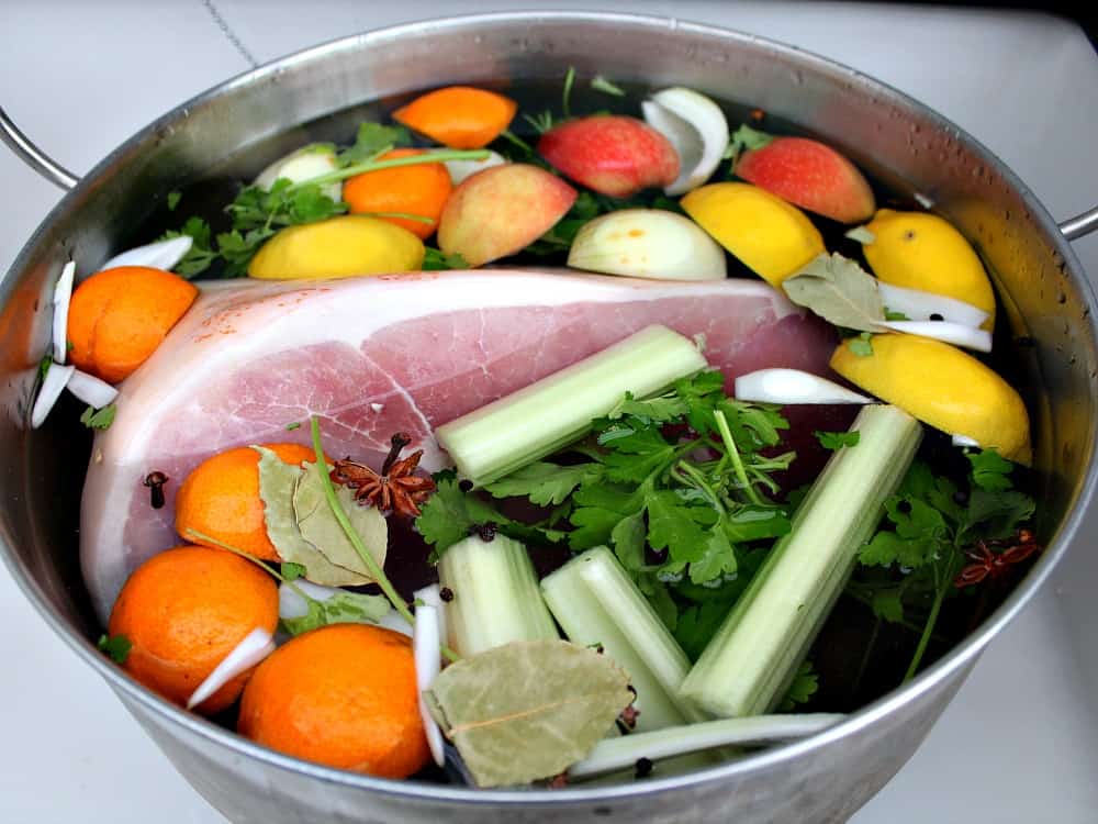 Honey Glazed Ham. Showing level of water to add to the pan Honey Glazed Ham. Showing level of water to add to the pan