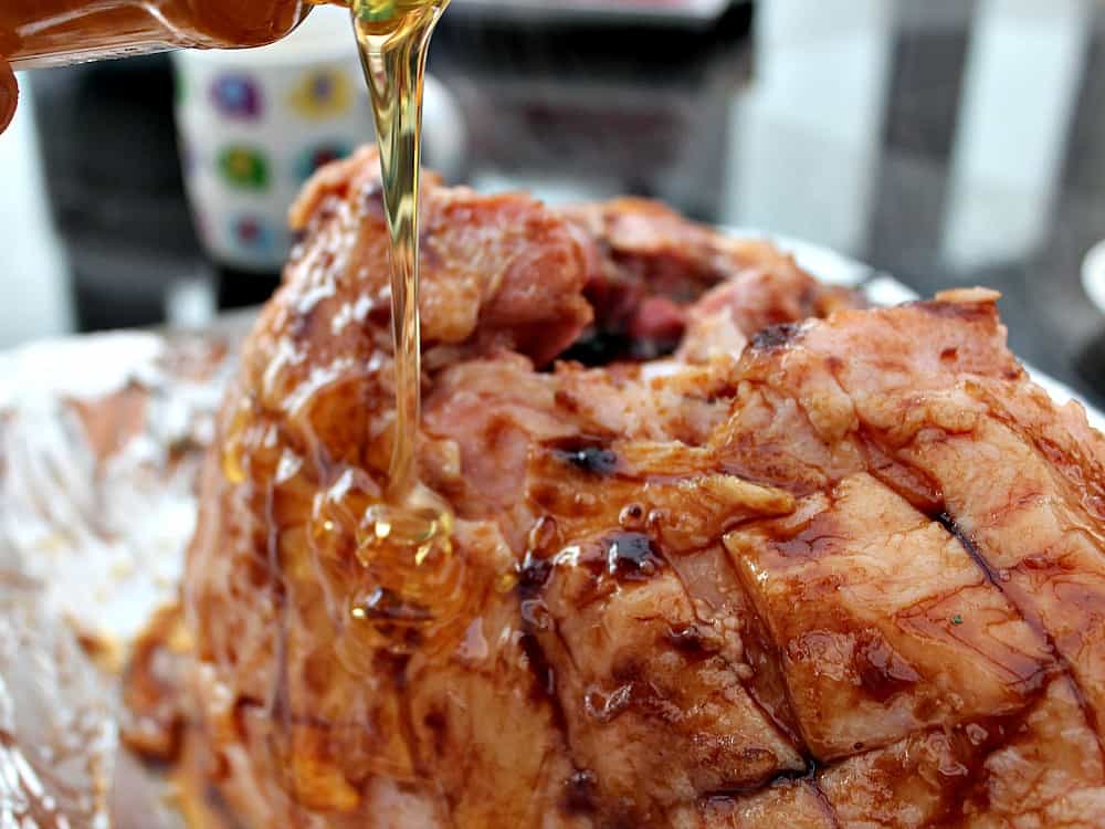 Honey Glazed Ham. Pour honey all over the ham Honey Glazed Ham. Pour honey all over the ham