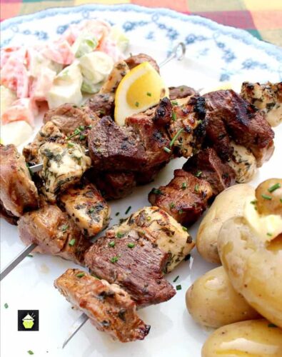 Meat Lovers' Kebabs! A trio of Beef, Pork and Chicken, with lovely marinades, all ready for the grill. This is perfect for any meat lover! | Lovefoodies.com