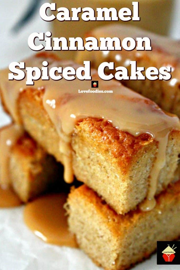 Mini Caramel Cinnamon Spiced Cakes. Soft, fluffy cakes with a hint of holiday spice and drizzled with caramel! Make in a mini loaf pan or cupcake pan