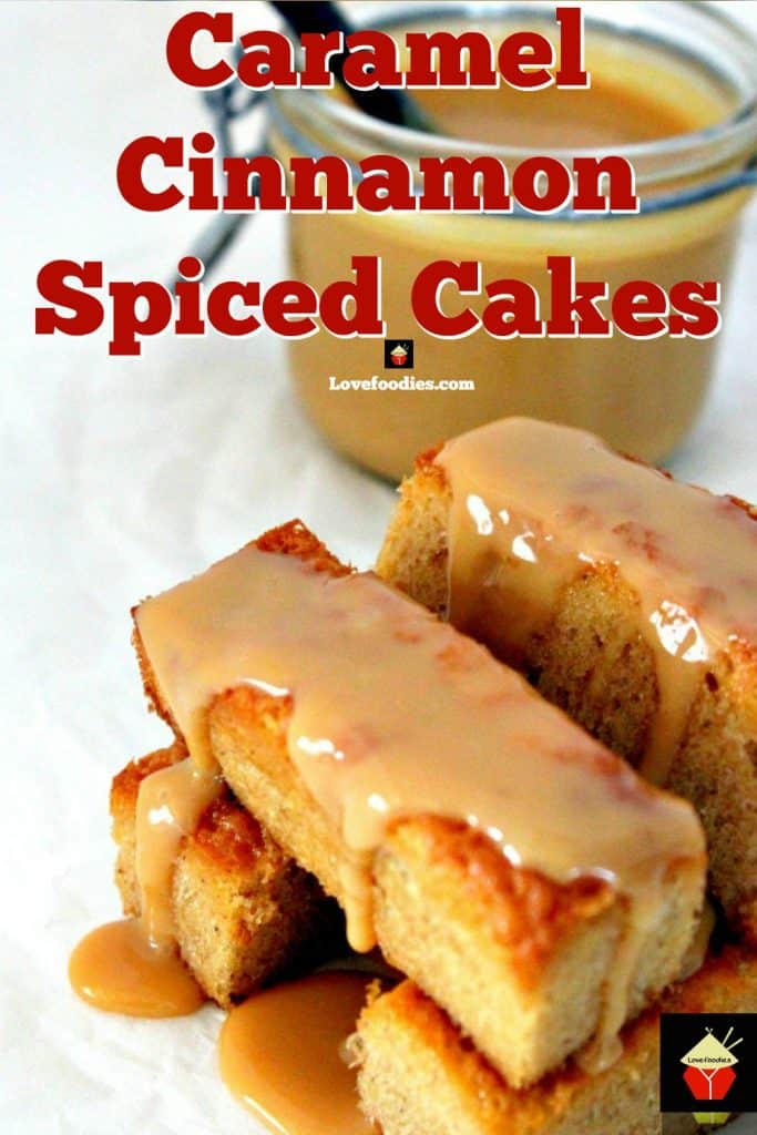 Mini Caramel Cinnamon Spiced Cakes. Soft, fluffy cakes with a hint of holiday spice and drizzled with caramel! Make in a mini loaf pan or cupcake pan
