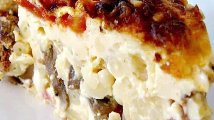 Celebration Breakfast Casserole 6 This Celebration Breakfast Casserole is a full breakfast, brunch or supper time dish, loaded with mac n cheese, baby meatballs and bacon, comfort food at its best!