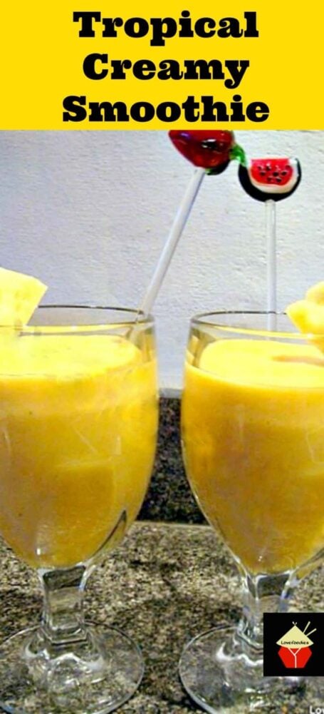 Tropical Creamy Smoothie. A lovely cool, refreshing drink perfect to start your morning off happy! | Lovefoodies.com