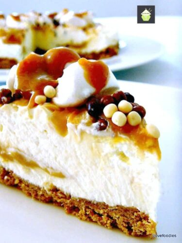 No Bake Caramel and Marshmallow Cheesecake. Incredibly easy no-bake dessert, filled with mini marshmallows and laced with caramel. A Perfect chilled dessert 