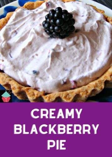 Creamy Blackberry Pie, a simple whipped fresh blackberry mousse using fresh cream and cream cheese, in a sweet buttery pastry case. A delicious summertime dessert