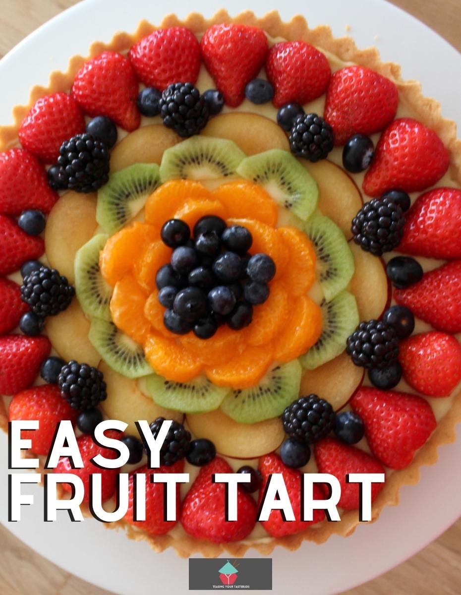 Easy Fruit Tart Easy Fruit Tart recipe, delicious buttery shortcrust pastry filled with custard and a variety of fruits. Options for homemade and shop bought tart cases and fillings.