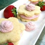 Strawberry Mousse Shortbread. Creamy, fluffy mousse sandwiched between two wonderful Shortbread cookies!