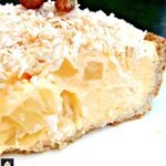TROPICAL COCONUT PIE! It is so creamy and has a rich coconut flavor, laced throughout with juicy pineapple chunks and a crispy pie crust. Heavenly!