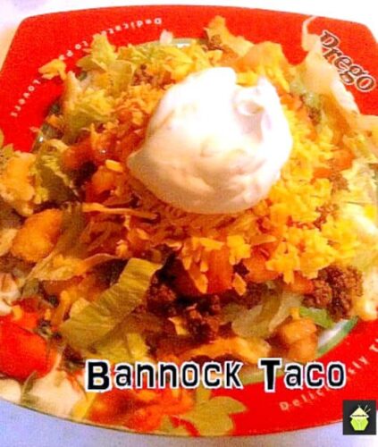 Bannock Fry Bread Taco. Easy recipe and great for parties, game nights etc