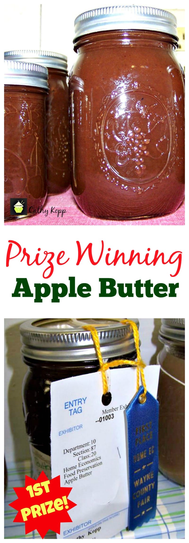 Prize Winning Cathy's Apple Butter -Easy Crock Pot Recipe. Goes great with sweet or savory dishes. You choose! Nice for gifts too!