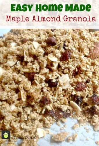 Easy Home Made Maple Almond Granola. A wonderful versatile recipe and of course Home Made is always good! Great for using in desserts, or as a breakfast.