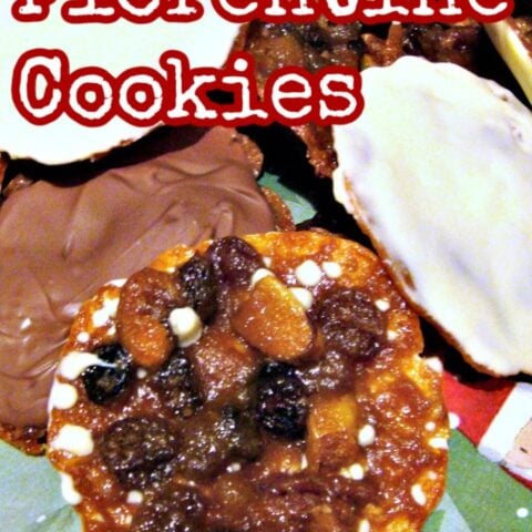 Florentine Cookies Florentine Cookies. These are a wonderful cookie type treat, with lots of delicious goodies in them, and coated on one side with white or dark or milk chocolate. Easy recipe!