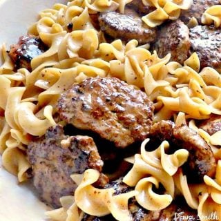 Frikadeller Meat Patties with Sauce. Made with ground meat and a lovely sauce. Delicious served with pasta!