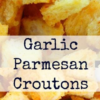 Garlic Parmesan Croutons, delicious crispy croutons, perfect for salads, soups, just in a bowl at parties, oh so many good ways to eat these!