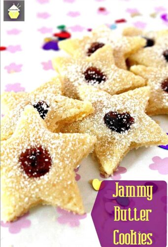 Jammy Butter Cookies. Melt in your mouth Vanilla butter cookies with your favorite jam in the middle. Yummy!