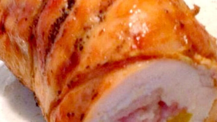 Rolled BBQ Chicken Breast With Bacon and PeppersH