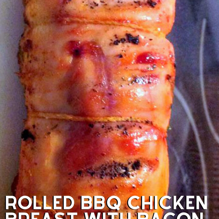 Rolled BBQ Chicken Breast With Bacon and Peppers Rolled BBQ Chicken Breast With Bacon and Peppers. Succulent rolled chicken breast stuffed with bacon and peppers and coated in a homemade dry rub. BBQ or oven, an easy and tasty chicken recipe.