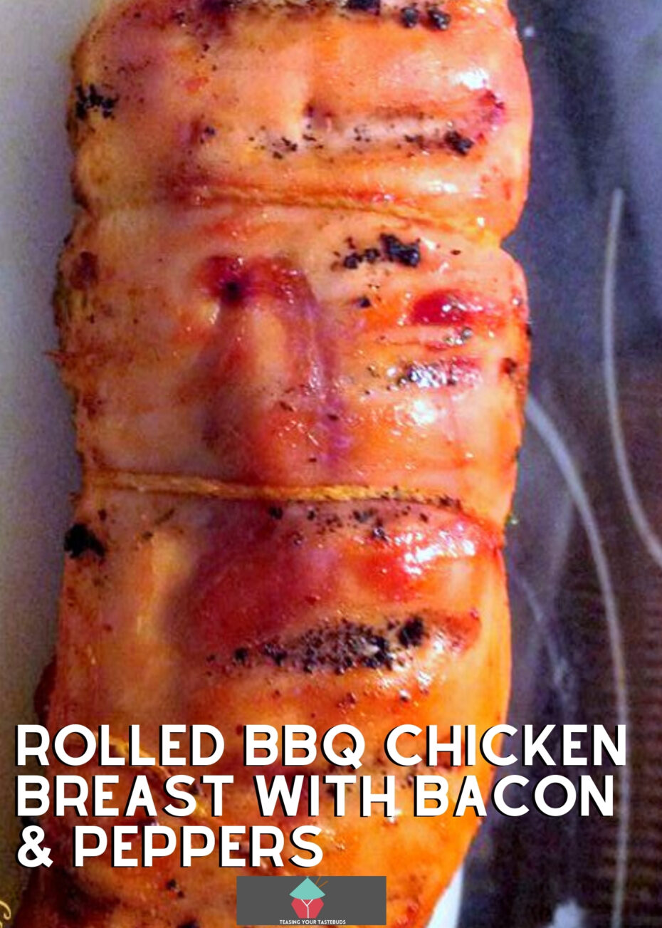 Rolled BBQ Chicken Breast With Bacon and Peppers Rolled BBQ Chicken Breast With Bacon and Peppers. Succulent rolled chicken breast stuffed with bacon and peppers and coated in a homemade dry rub. BBQ or oven, an easy and tasty chicken recipe.