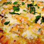 SHRIMP, GARLIC & PESTO PIZZA. The combinations of flavours are absolutely wonderful!