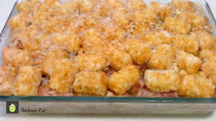 Cheesy Ham and Turkey Tater Tot Casserole. Easy recipe with a delicious flavor!