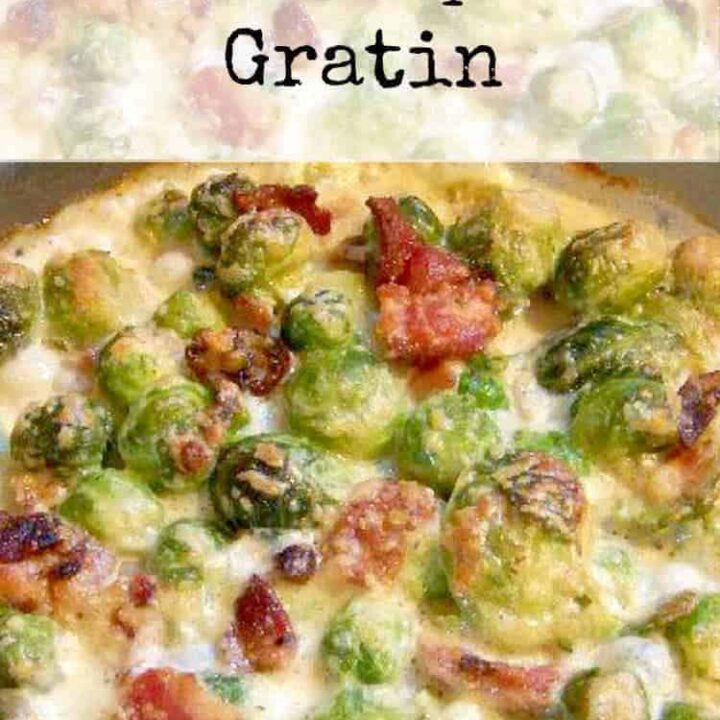 Bacon and Brussels Sprouts Gratin Bacon and Brussels Sprouts Gratin. Bacon, cheese and Brussels Sprouts all baked in a creamy sauce. Very easy recipe and of course absolutely delicious!
