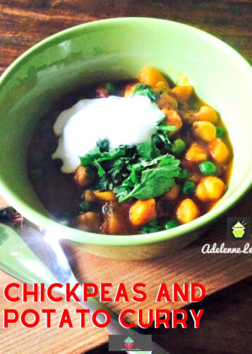Chickpeas and Potato Curry, a quick and easy meat-free recipe, using a variety of Indian spices to give a delicious warm and spicy dish