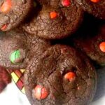 Chocolate Brownie M and M Cookies, using a cake box mix! Easy recipe and quick to make.