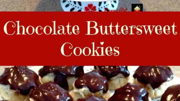 Chocolate Buttersweet Cookies 5 Chocolate Buttersweet Cookies. Delicious cookies filled with a nutty coconut cream cheese filling and frosted with chocolate.