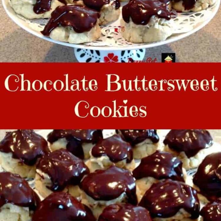 Chocolate Buttersweet Cookies Chocolate Buttersweet Cookies. Delicious cookies filled with a nutty coconut cream cheese filling and frosted with chocolate.