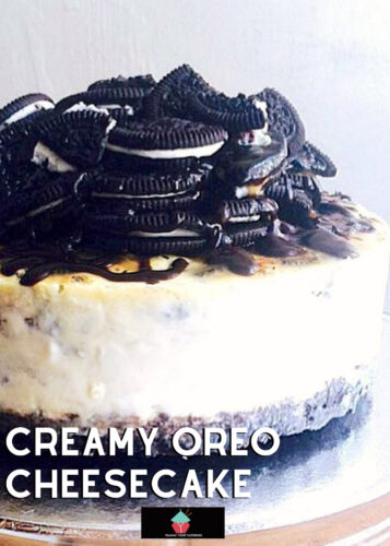 Creamy Oreo Cheesecake. What a JAW DROPPER! A delicious baked cheesecake using Oreo's then drizzled with Chocolate Ganache and Caramel. Perfect for a celebration!