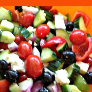 This Greek Salad is a very simple yet full of flavor dish which always goes well with outdoor eating, pasta meals, or indeed an appetizer, side dish or main!