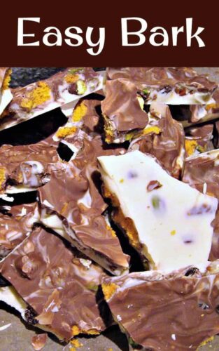 Easy Bark - A super easy recipe with so many options! Here I added pistachios, pecans, raisins and spritz cookies. It sure is delicious