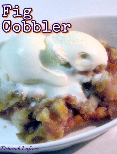 Fig Cobbler. When Figs are in season you simply have to make a cobbler! This is a delicious recipe and lovely served warm or chilled with some ice cream or a blob of whipped cream!