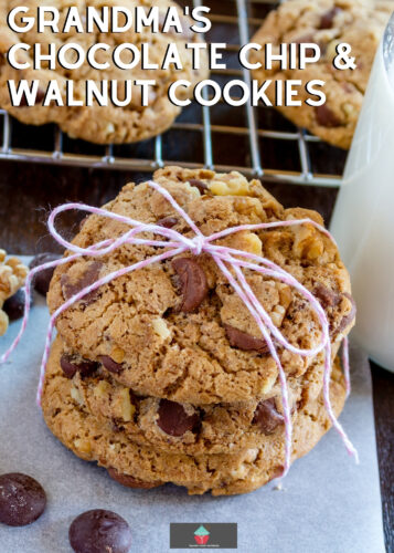 Grandma's Crunchy Chocolate Chip and Walnut Cookies recipe is easy to make, and great for gifts. Loaded with chocolate and nuts, and perfect for the holidays