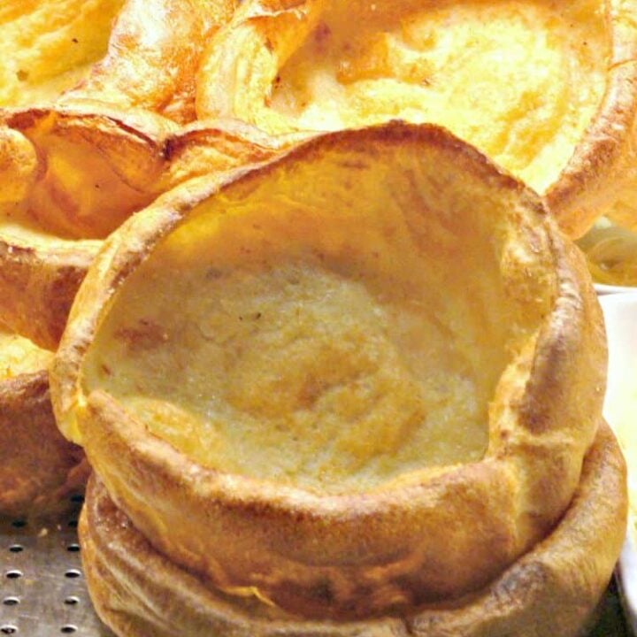 Grandma's Yorkshire Pudding Yorkshire Pudding, a.k.a. popovers are so delicious! Serve as part of a main meal with lots of gravy, or as an appetizer and fill them with goodies. You can also serve these as a dessert, adding some nice fruits or pie filling and ice cream! You decide. They are so yummy! Make in one pan or mini muffins.