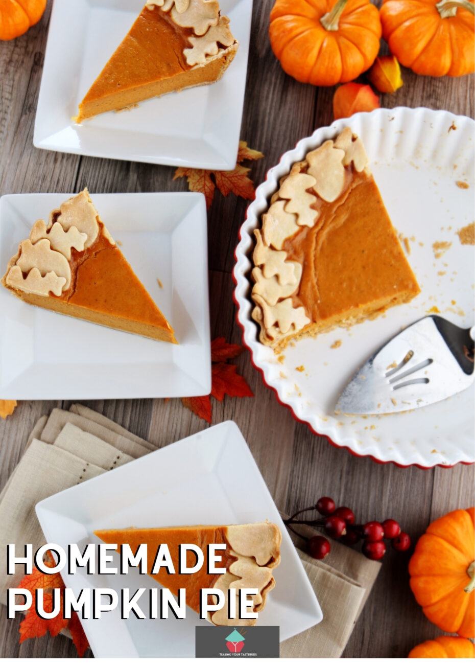 Homemade Pumpkin Pie Homemade Pumpkin Pie, an easy homemade recipe with a buttery pie crust and a sweet creamy spiced pumpkin filling! Perfect for Thanksgiving and Fall.