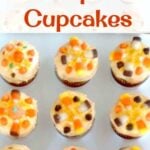 Nanny's Pumpkin Cupcakes. A very fun and easy cupcake recipe with pureed pumpkin & decorated with candy corn. A perfect sweet treat for Fall and Thanksgiving