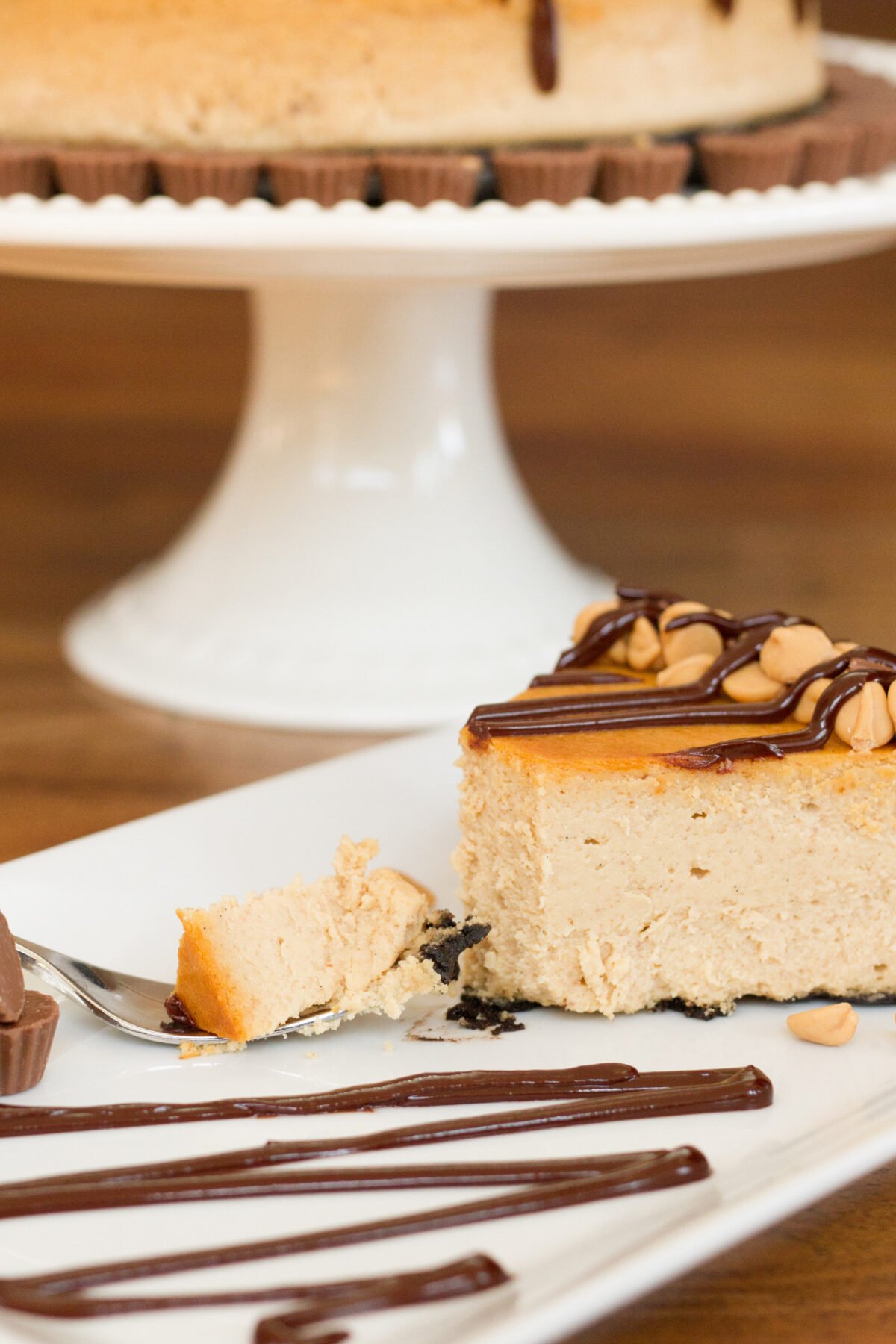 Peanut Butter Brownie Cheesecake 8 Peanut Butter Brownie Cheesecake, a popular baked cheesecake with a brownie base and peanut butter filling. Perfect for chocolate lovers and great for parties and celebrations.