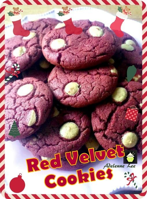 Red Velvet Cookies with White Choc Chips Red Velvet Cookies with white chocolate chips, easy recipe and quick to make, and of course delicious too!