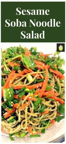 Sesame Soba Noodle Salad. Delicious served chilled or warm as a side dish or a light lunch. Very quick to make and always popular with a crowd too! If GF diet, check your brand of noodles to be sure they are GF!