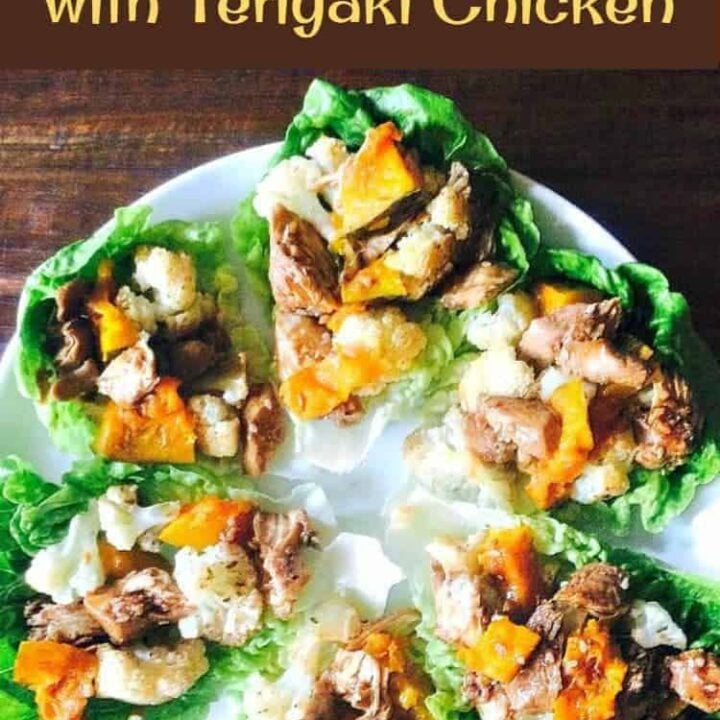 Teriyaki Chicken and Spiced Cauliflower Teriyaki Chicken and Spiced Cauliflower. A lovely recipe using teriyaki chicken, baked, spiced cauliflower, and pumpkin served in lettuce wraps. Recipe for teriyaki sauce included in the recipe.