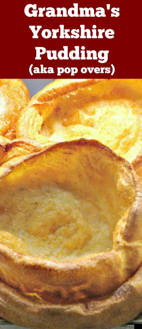 Yorkshire Pudding, a.k.a. popovers are so delicious! Serve as part of a main meal with lots of gravy, or as an appetizer and fill them with goodies. You can also serve these as a dessert, adding some nice fruits or pie filling and ice cream! You decide. They are so yummy! Make in one pan or mini muffins.